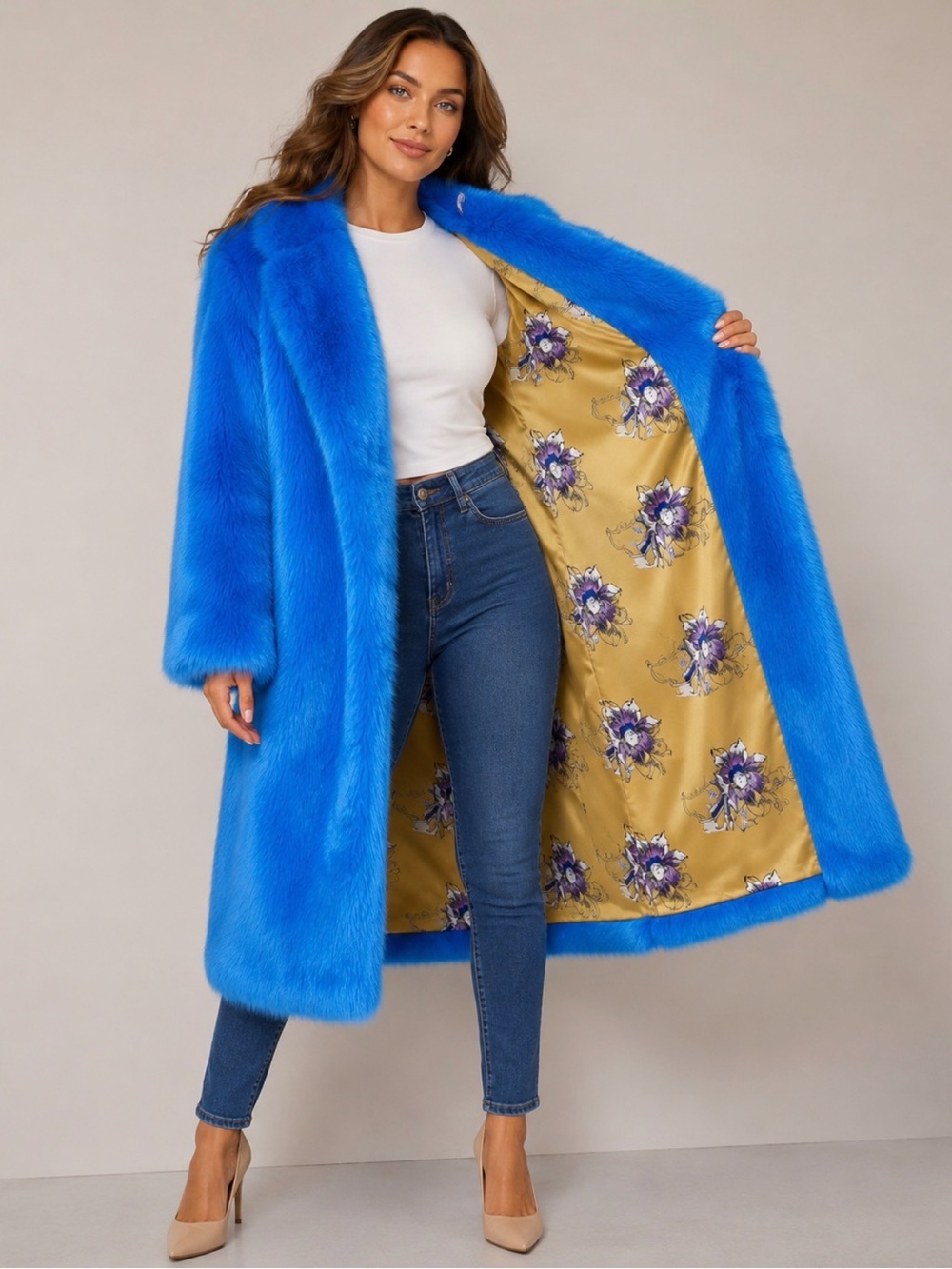 Free People Vibrant Blue Faux Fur Coat